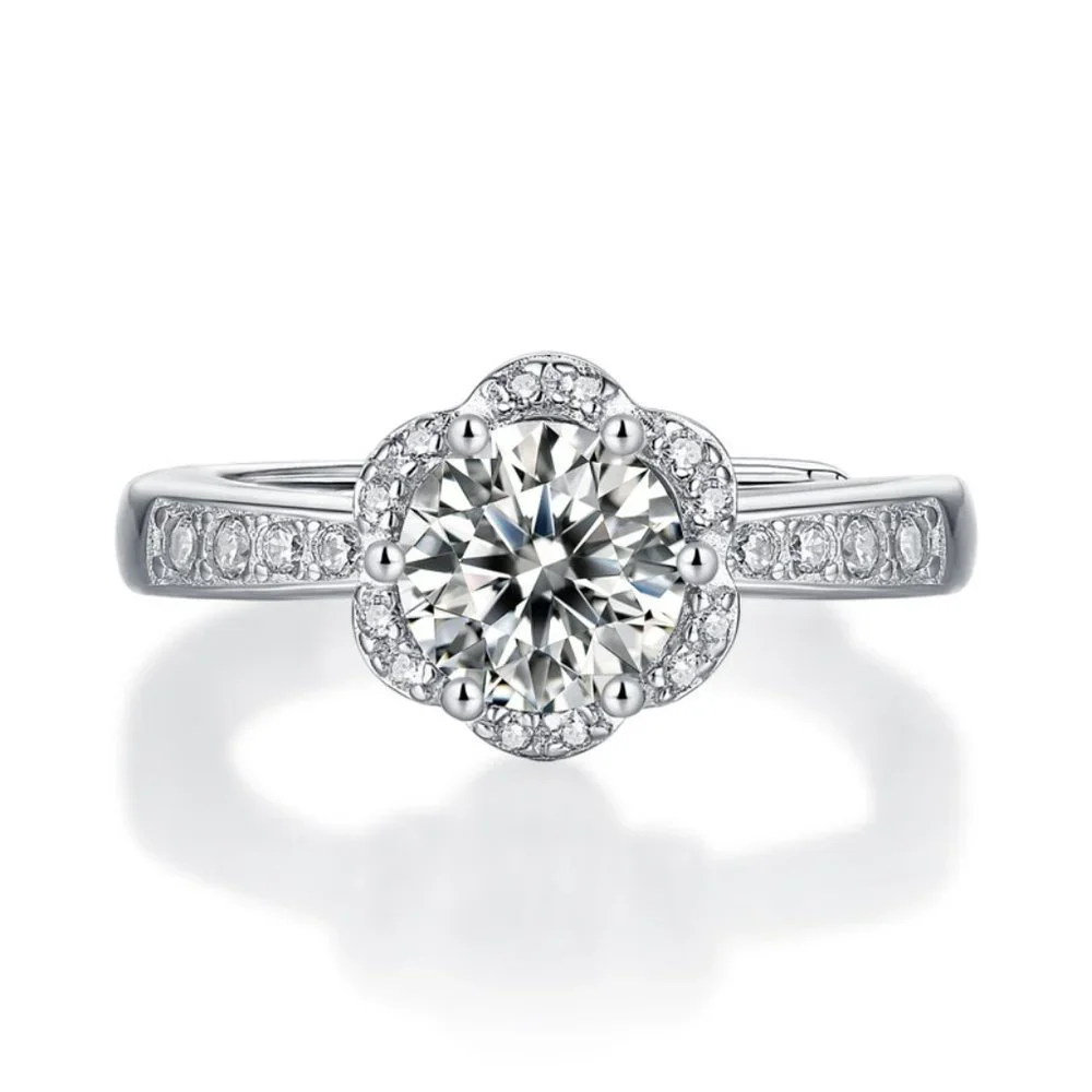 Certified 3ct. t.w. Diamond Moissanite Flower Engagement Ring NEW